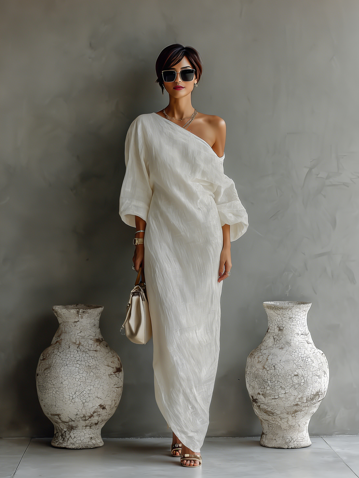 Off Shoulder Batwing Sleeve Crinkle Maxi Dress 7