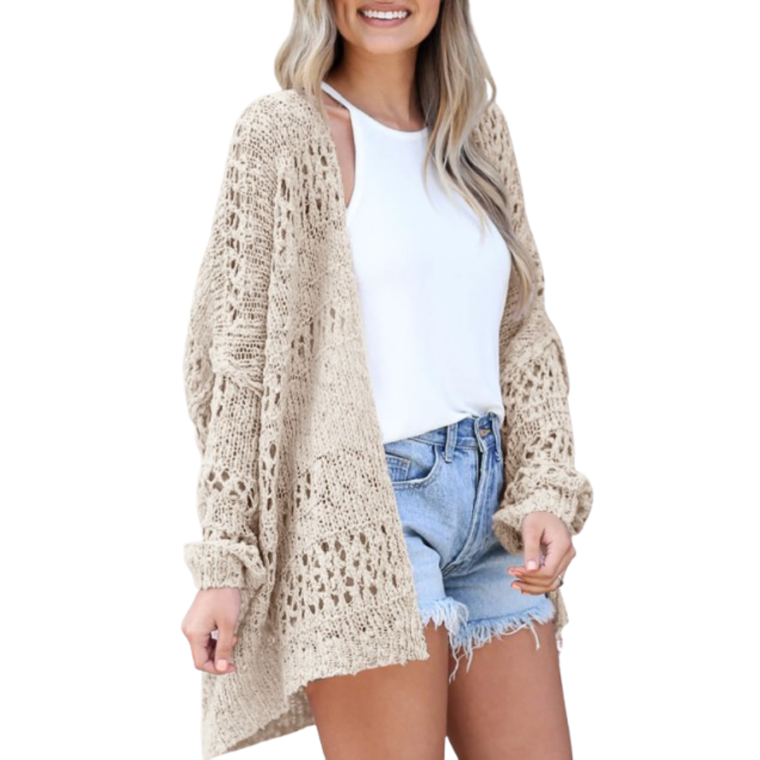 Open Front Pointelle Knit Oversized Cardigan 9