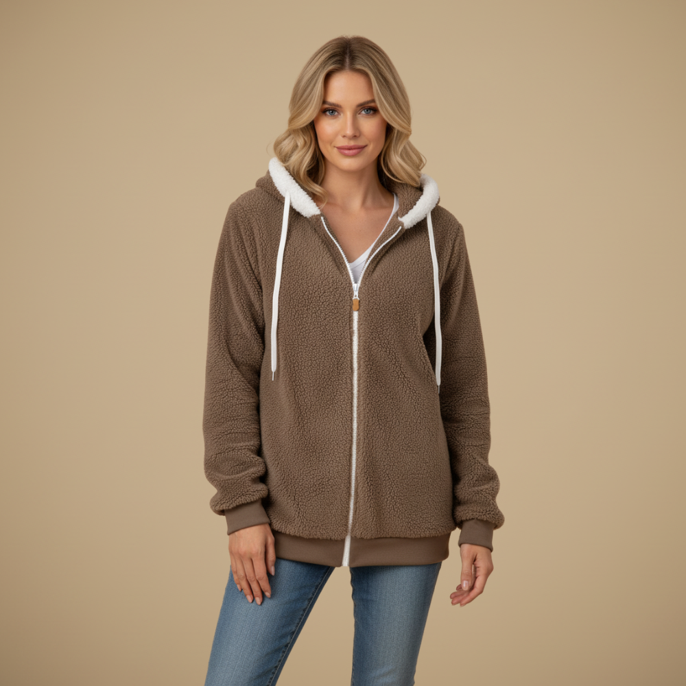 Hooded Zip Front Sherpa Fleece Jacket 19
