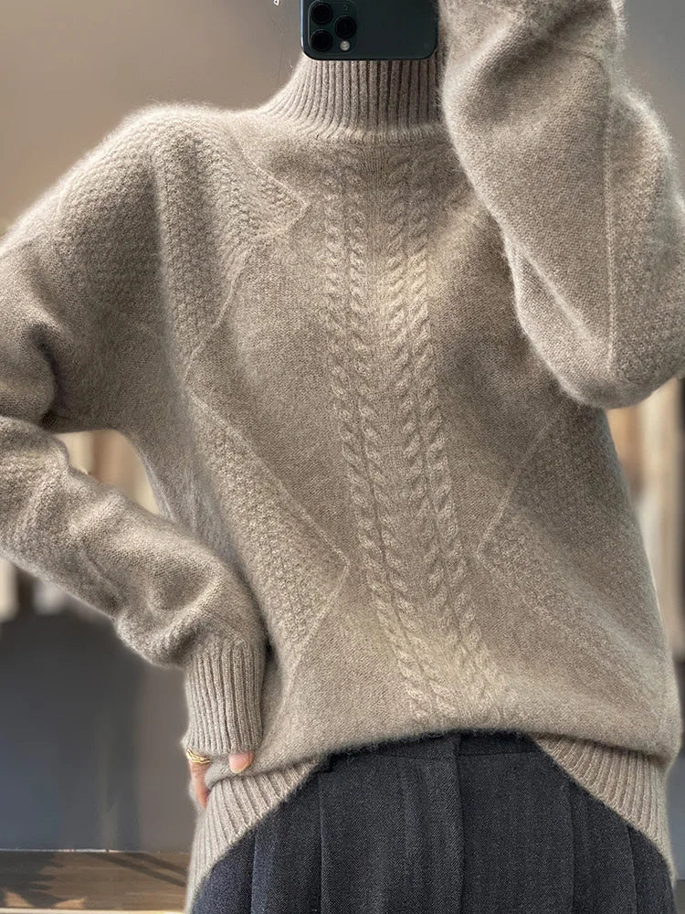 Mock Neck Long Sleeve Cable Knit Sweater 3