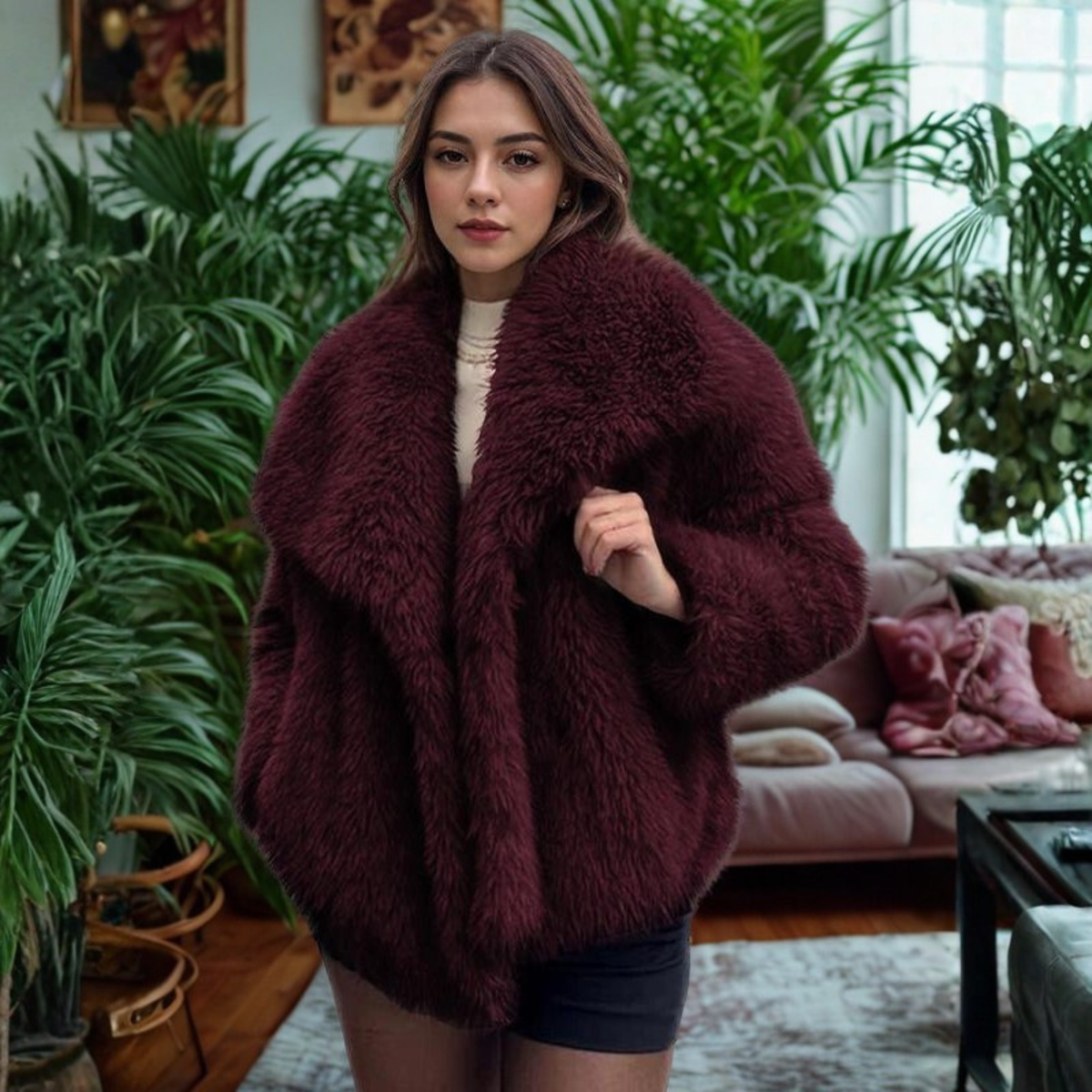 Shawl Collar Faux Fur Cropped Jacket 8