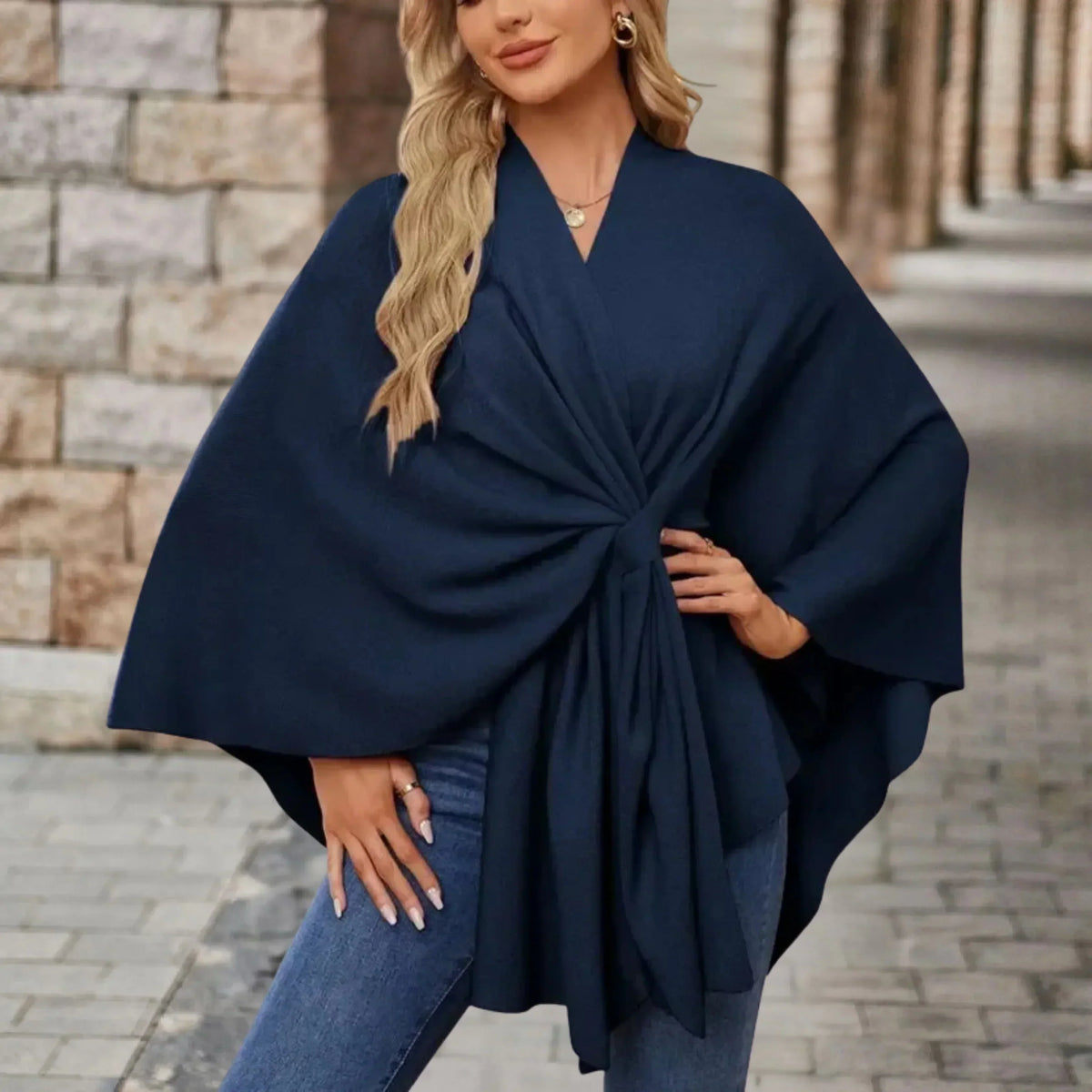 Twist Front Open Draped Cape Poncho 9