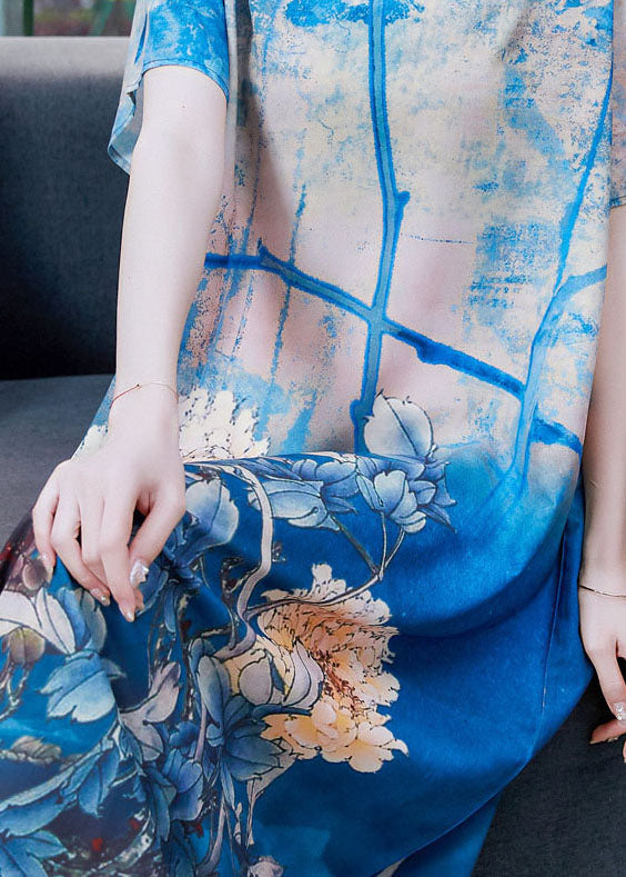 Floral Print Round Neck Short Sleeve Shift Midi Dress - View 5