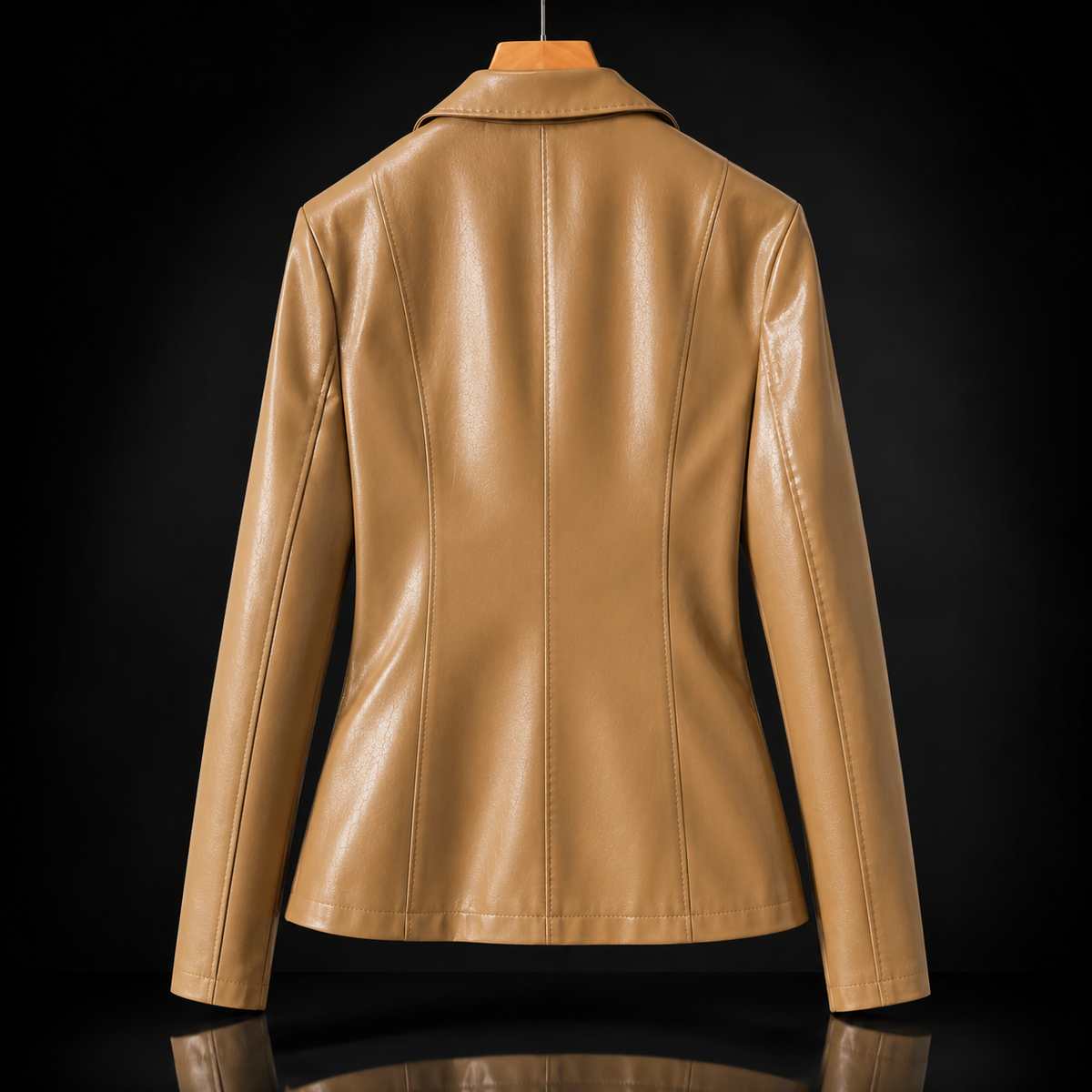 Faux Leather Notch Lapel Single Button Blazer 4