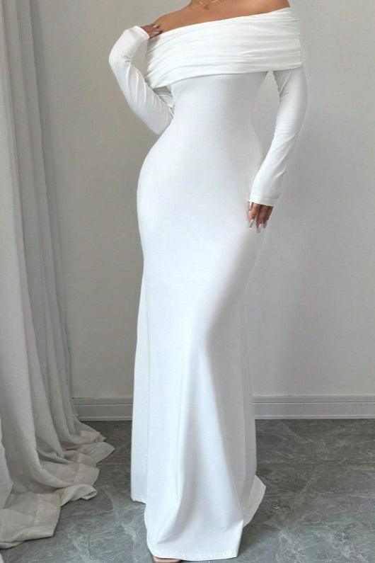 Off Shoulder Long Sleeve Ruched Mermaid Maxi Dress - View 2