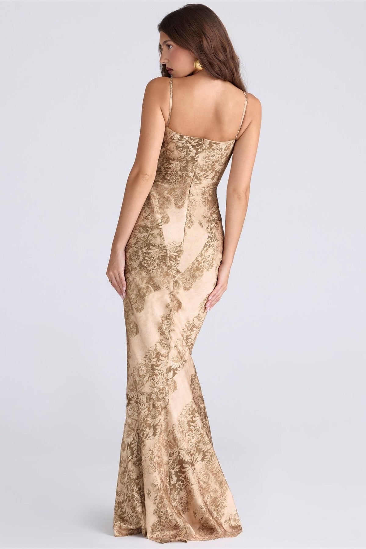 Floral Spaghetti Strap Cowl Neck Mermaid Gown - View 2