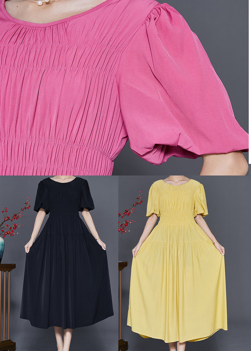 Puff Sleeve Smocked Bodice Empire Waist Tiered A-Line Maxi Dress - View 5