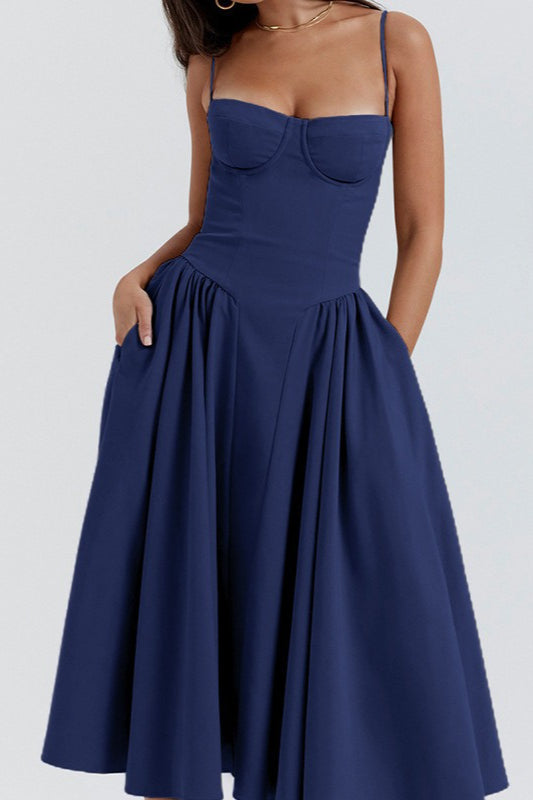 Bustier Sweetheart Spaghetti Strap Fit and Flare Midi Dress - View 2