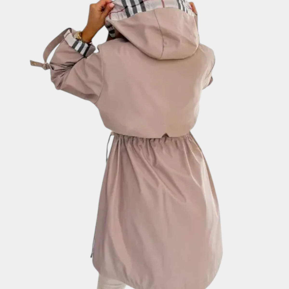 Hooded Zip Front Drawstring Longline Rain Coat 4