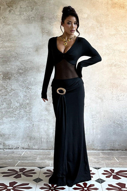 Deep V Mesh Panel Maxi Dress - View 2
