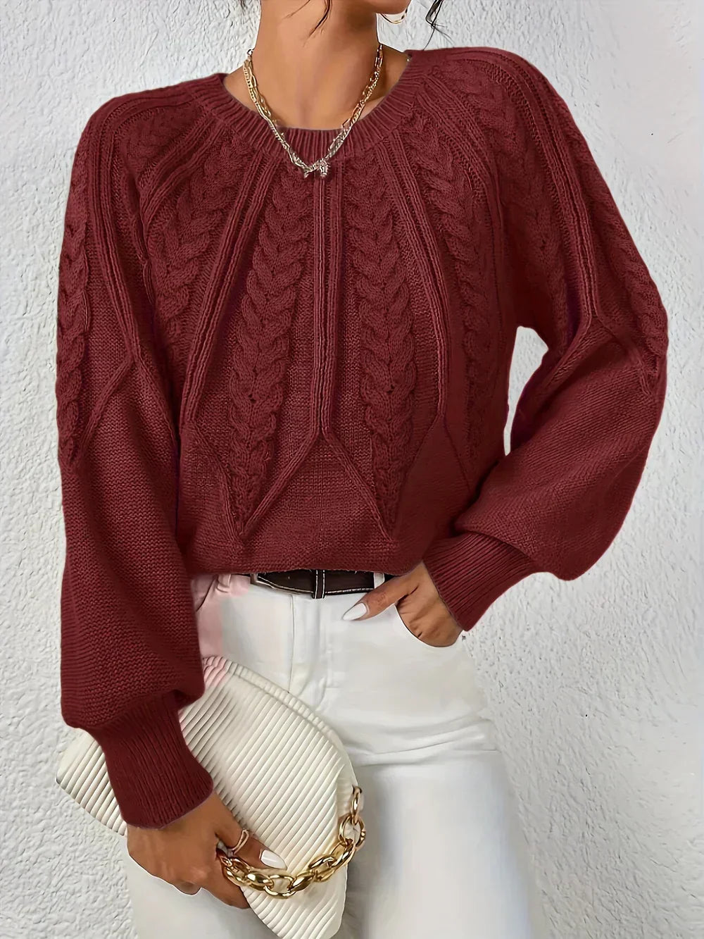 Crew Neck Cable Knit Sweater 3
