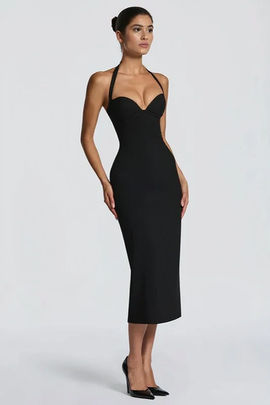 Halter Sweetheart Bustier Bodycon Midi Party Dress - View 6