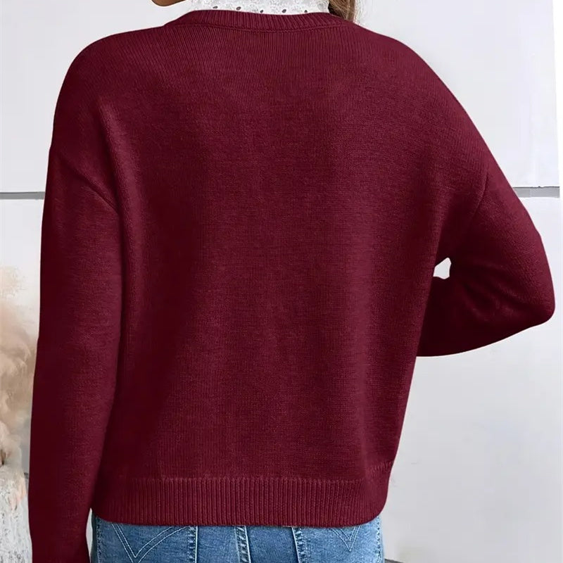 Lace Trim V-Neck Long Sleeve Knit Sweater 8
