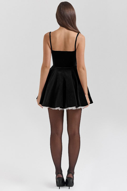 Velvet Corset Sweetheart Spaghetti Strap Tulle Layer Mini Dress - View 9