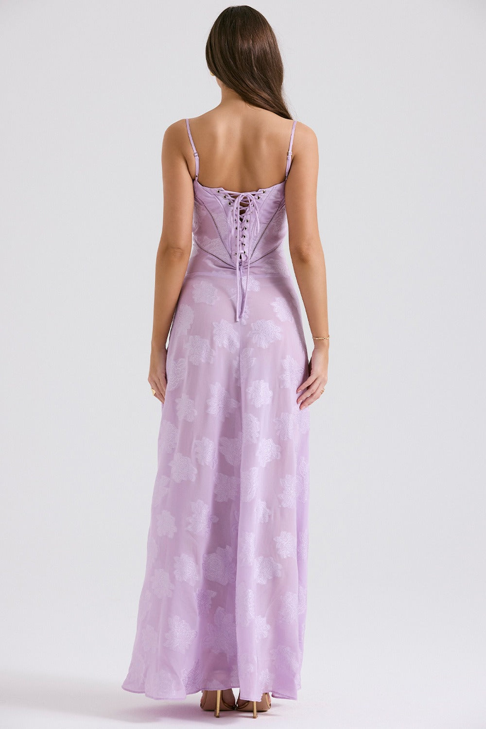 Lace Spaghetti Strap Corset Flowy Maxi Dress - View 13