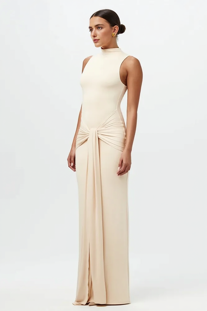 Crew Neck Sleeveless Tie Waist High Split Bodycon Maxi Dress - View 7