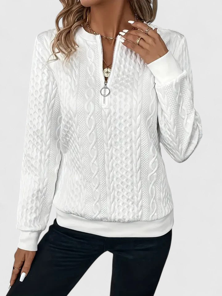 Quarter Zip Cable Knit Textured Sweatshirt