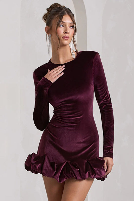 Velvet Ruched Hem Mini Dress - View 3
