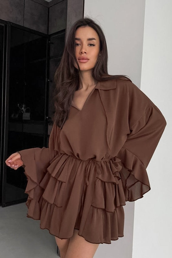 Ruffled Chiffon Pink Mini Dress