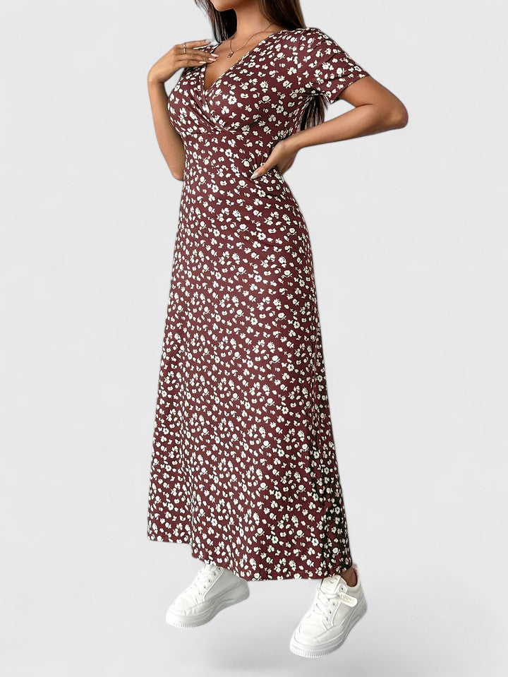 Floral Surplice V-Neck Short Sleeve Maxi Dress 2