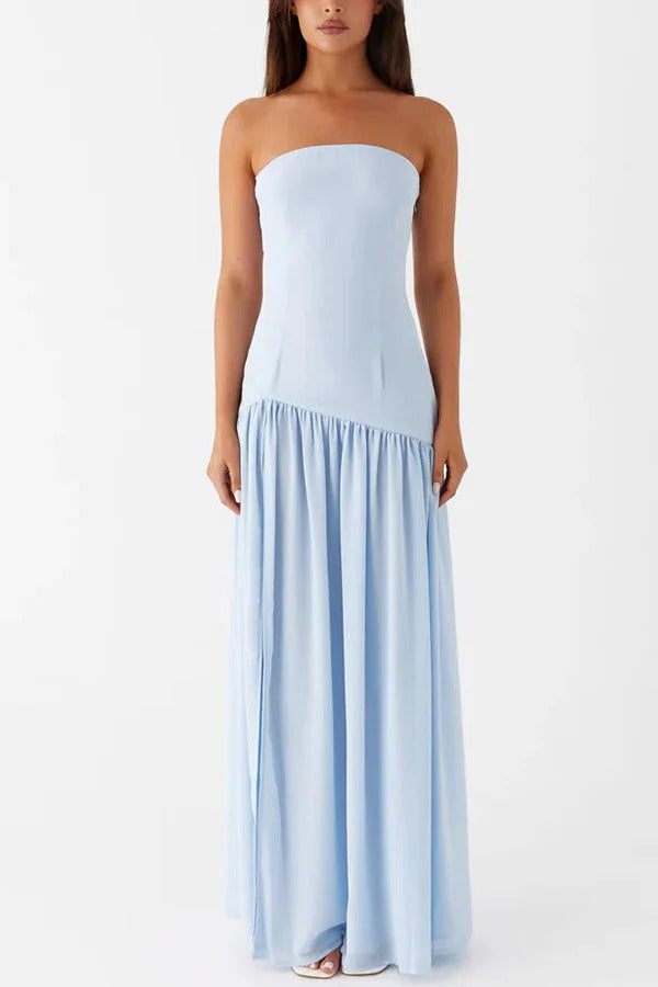 Lizzy Strapless Semi Sheer Patchwork Chiffon Maxi Dress - View 3