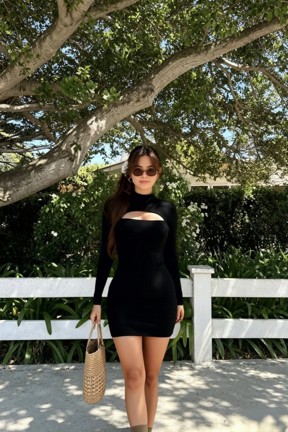 Mock Neck Long Sleeve Ribbed Knit Cut Out Bodycon Mini Dress 6