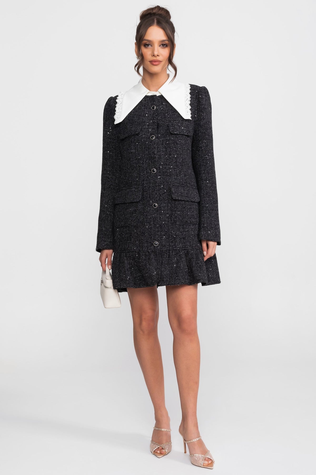 Bouclé Tweed Mini Dress - Charcoal - View 2