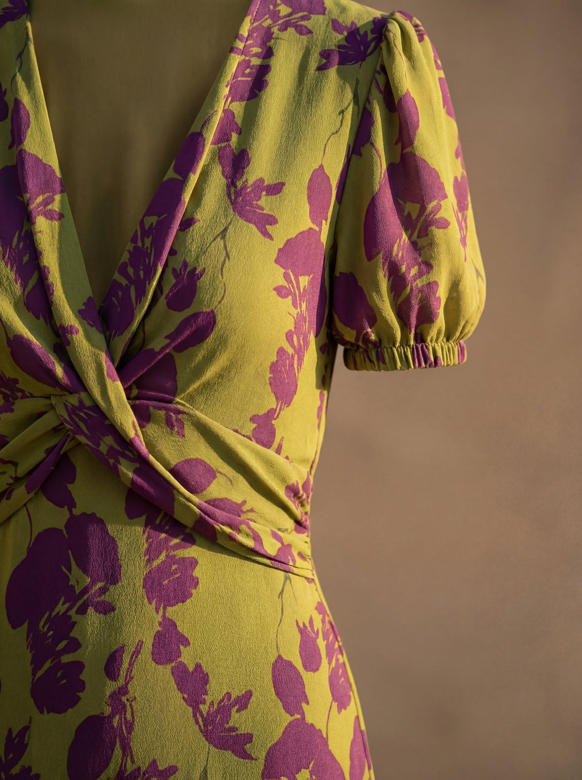 Floral Print V-Neck Puff Sleeve Twist Front Midi Dress 5