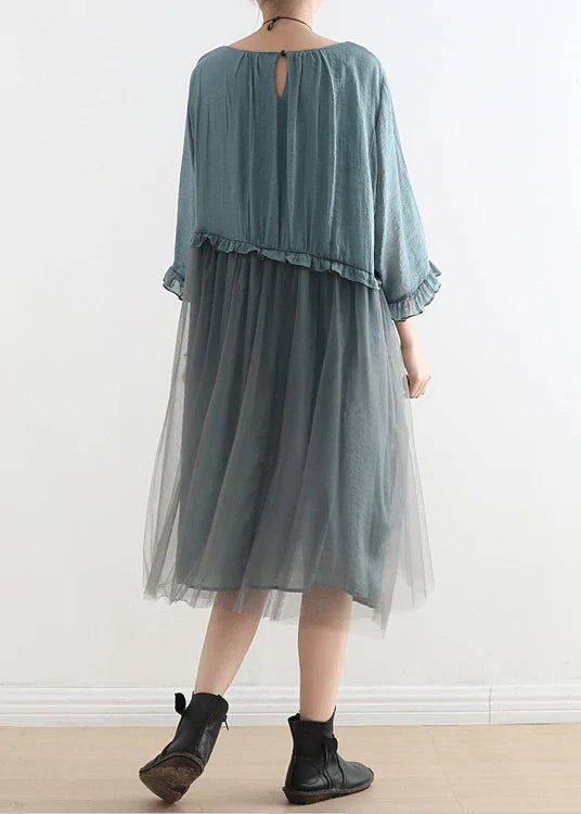 2022 Blue Tulle Maxi dresses patchwork chiffon Summer Dresses - View 6