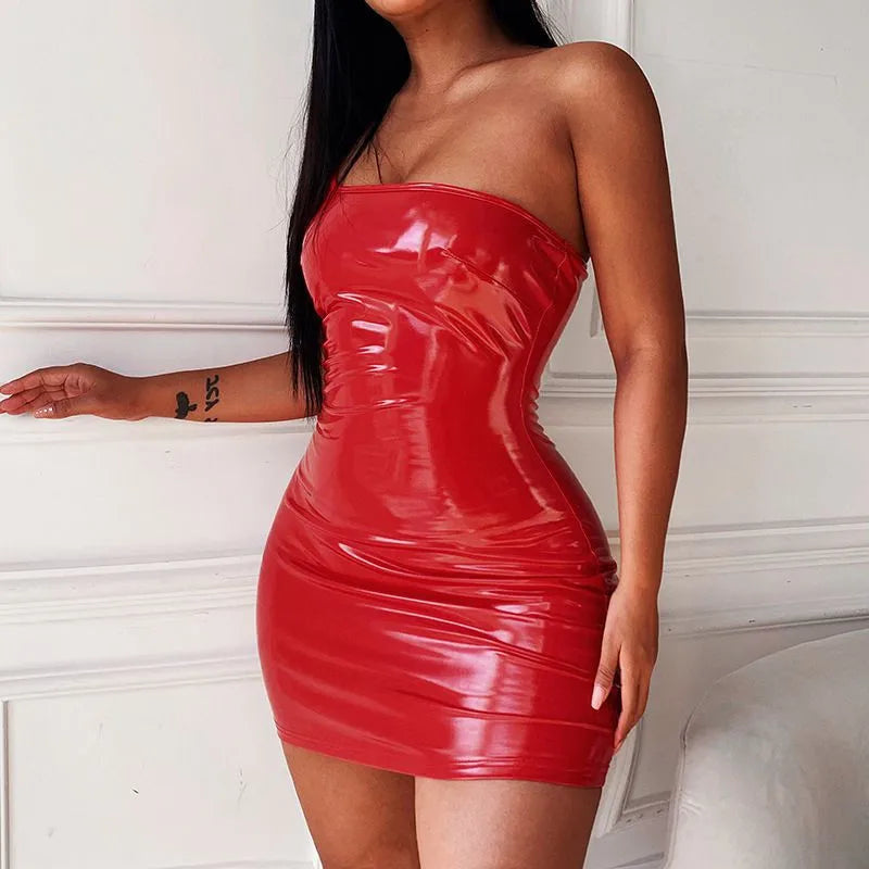 Bright Red Club One Shoulder Low Cut Tight Rave Festival