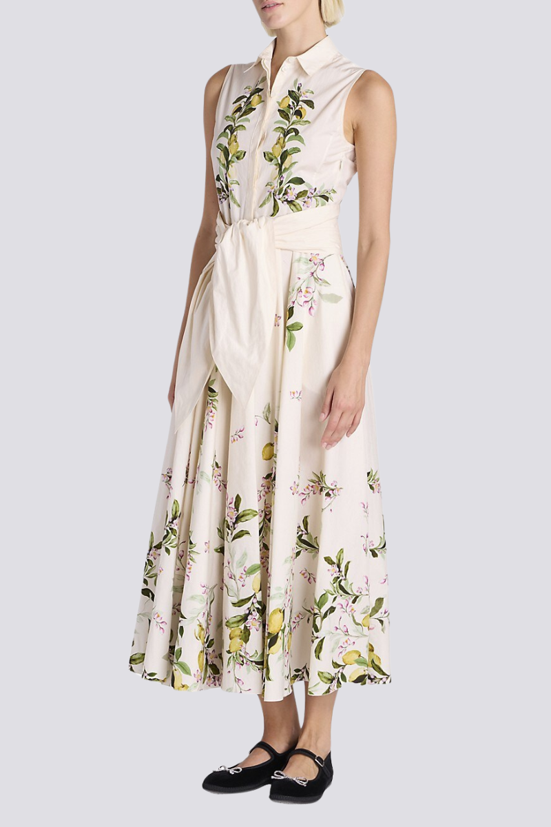 Floral Print Sleeveless Collared Tie Waist Maxi Dress