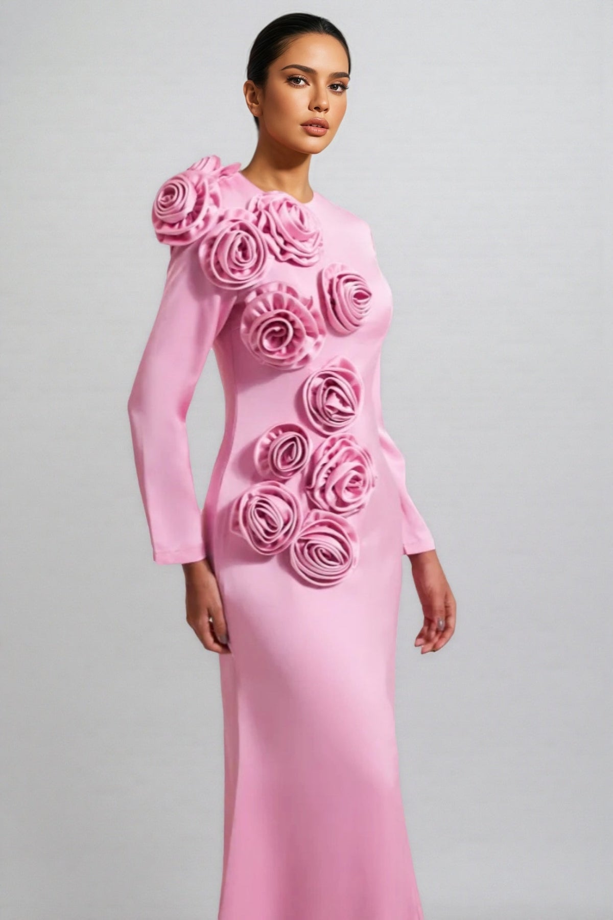 3D Floral Satin Cami Maxi Dress - View 3
