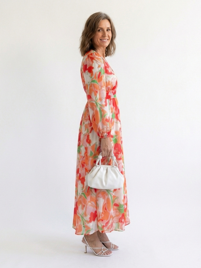 Floral V-Neck Long Sleeve Tiered Maxi Dress 7