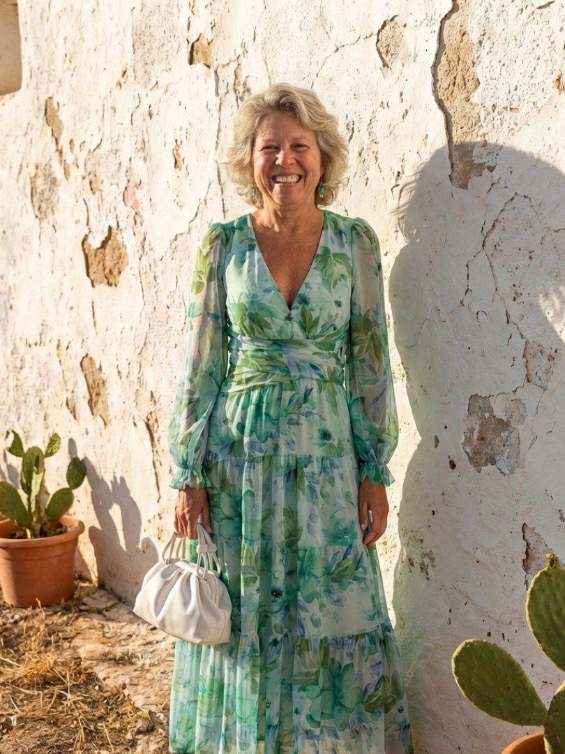 Floral V-Neck Long Sleeve Tiered Maxi Dress 12