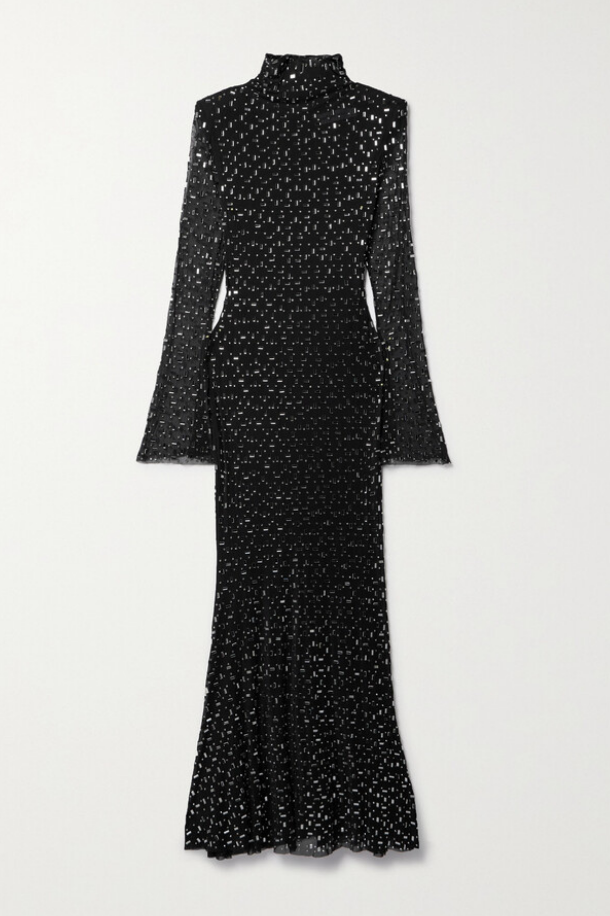 Rhinestone Mesh High Neck Bell Sleeve Bodycon Mermaid Maxi Dress - View 8