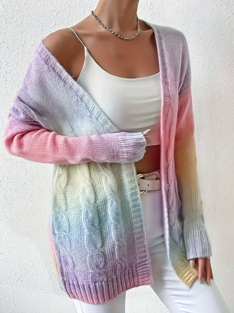 Cable Knit Open Front Long Sleeve Duster Cardigan
