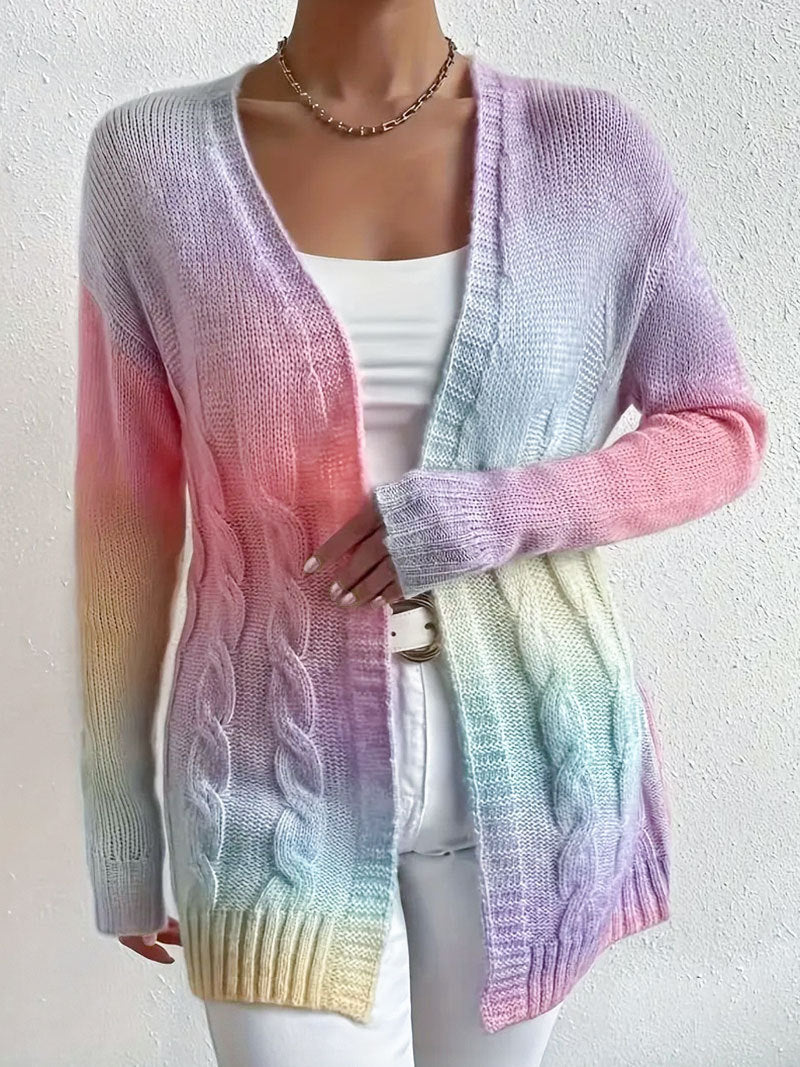 Cable Knit Open Front Long Sleeve Duster Cardigan 2