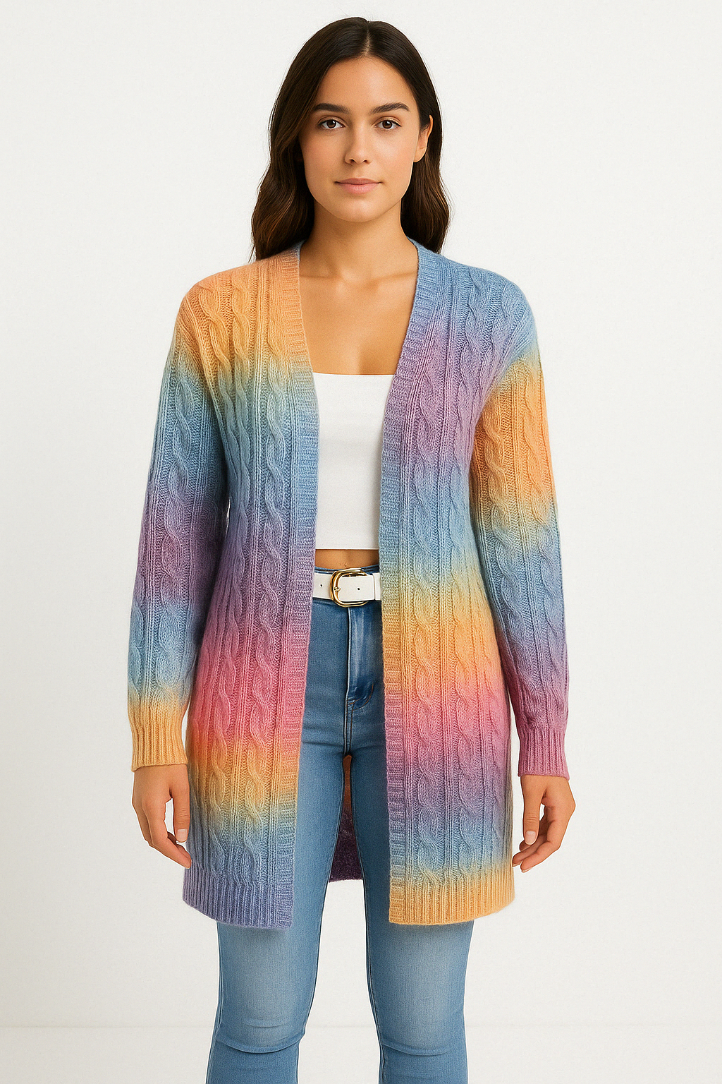 Cable Knit Open Front Long Sleeve Duster Cardigan 6
