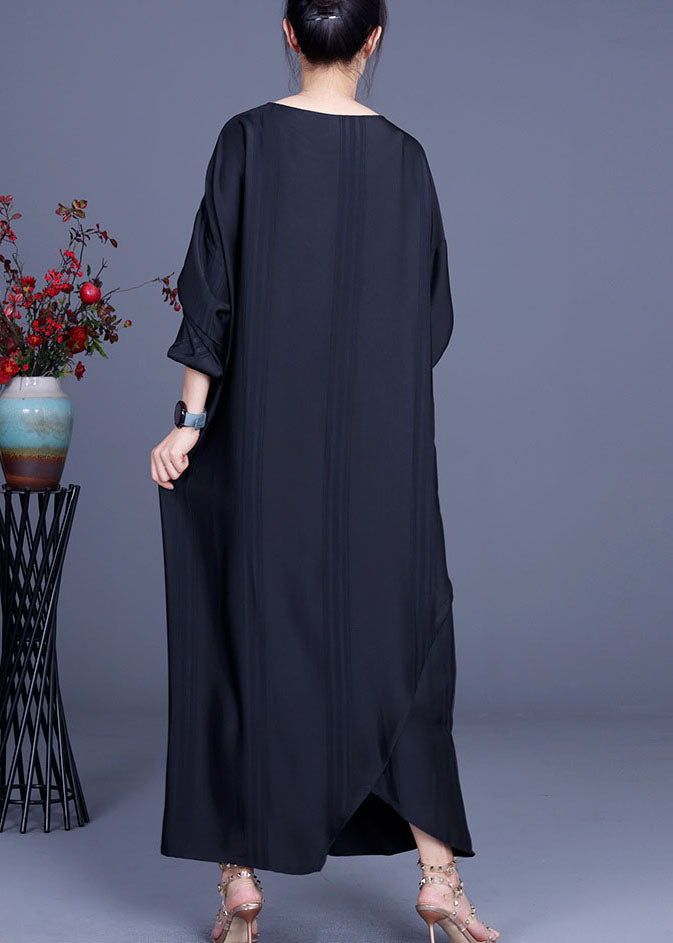 Batwing Sleeve Round Neck Knotted Waist Draped Panel Maxi Dress - View 4