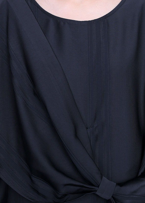 Batwing Sleeve Round Neck Knotted Waist Draped Panel Maxi Dress - View 5