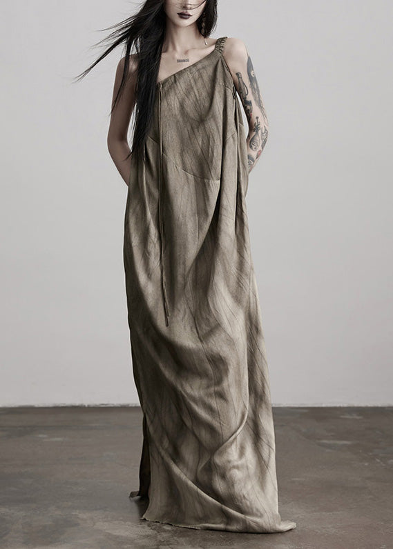 One Shoulder Oversized Draped Vertical Stripe Maxi Gown - View 4