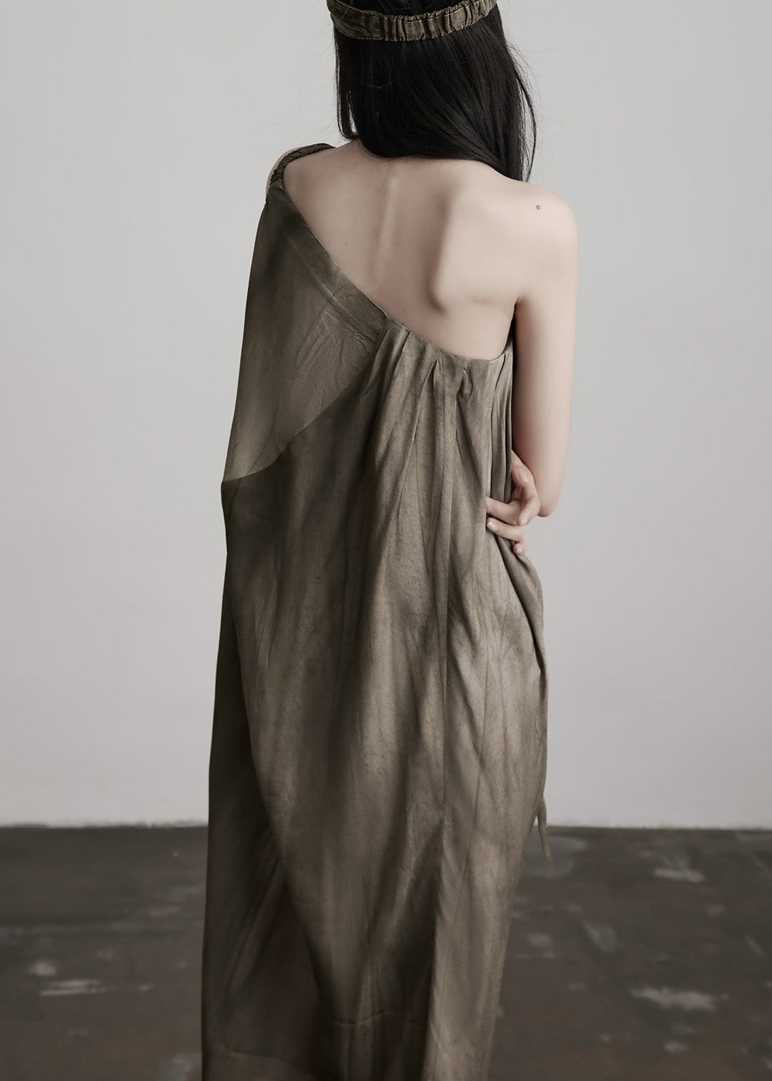 One Shoulder Oversized Draped Vertical Stripe Maxi Gown - View 5