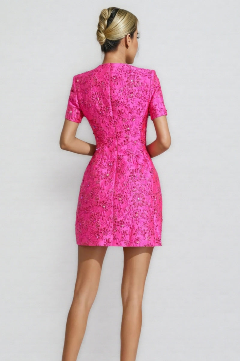 Sequin Floral Short Sleeve A-Line Mini Dress - View 7