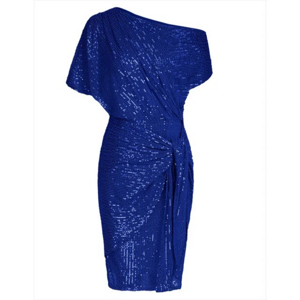 Asymmetric Neck Metallic Shimmer Draped Tie Waist Mini Dress 7