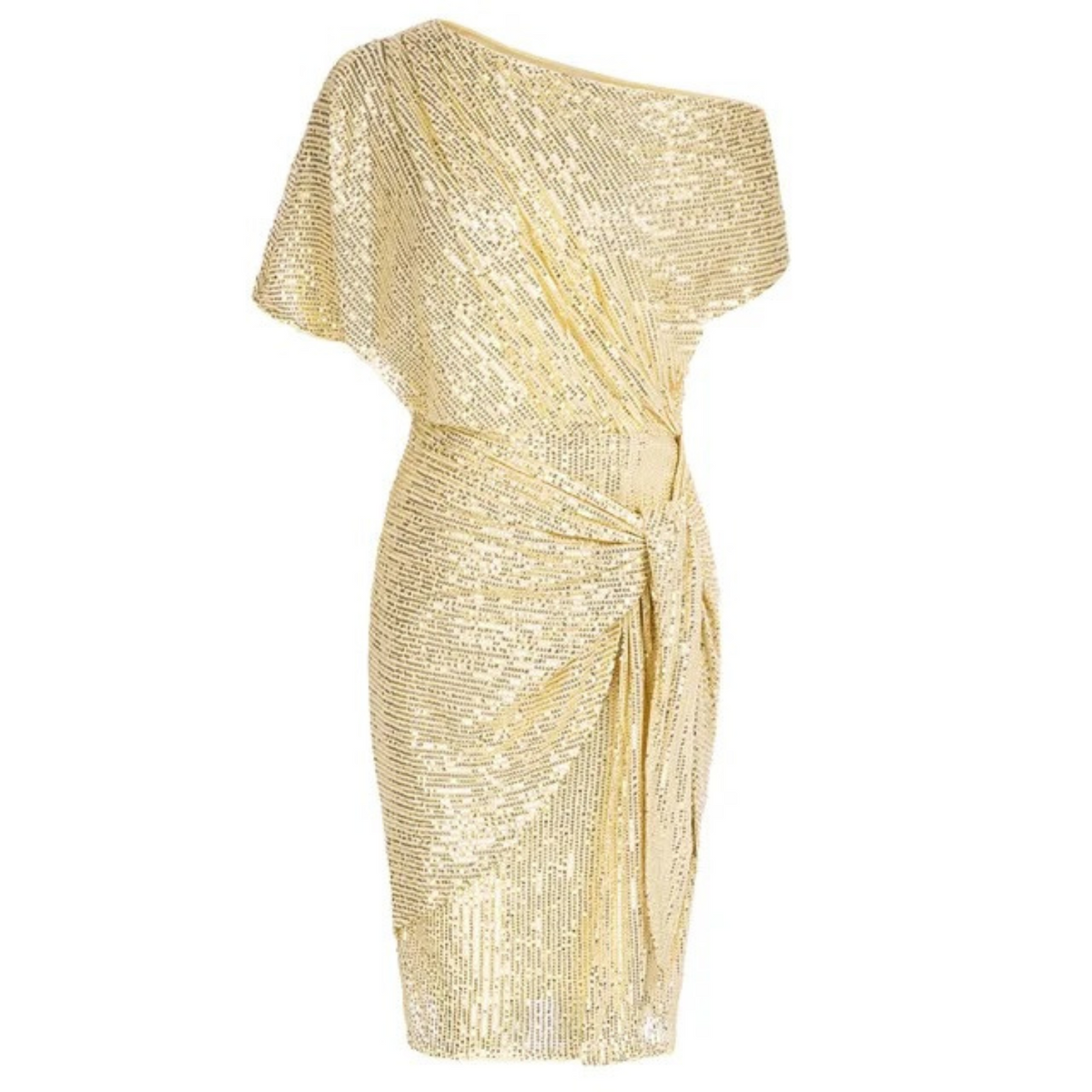 Asymmetric Neck Metallic Shimmer Draped Tie Waist Mini Dress 8