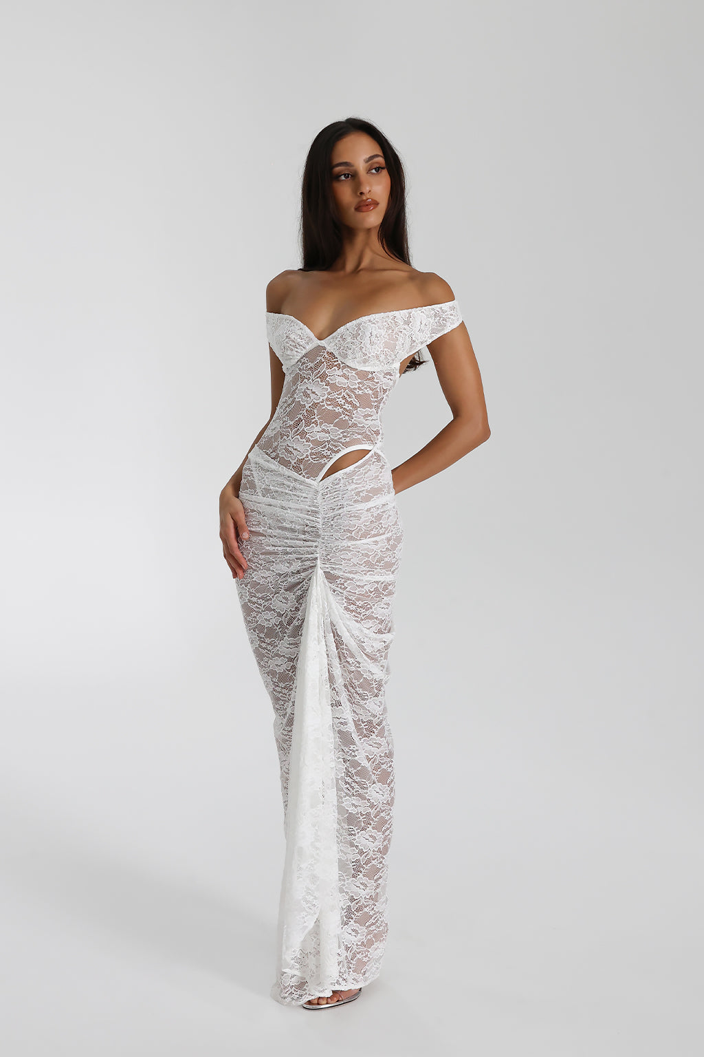 Miran - See - Through Lace Off - Shoulder Maxi Dress - View 3