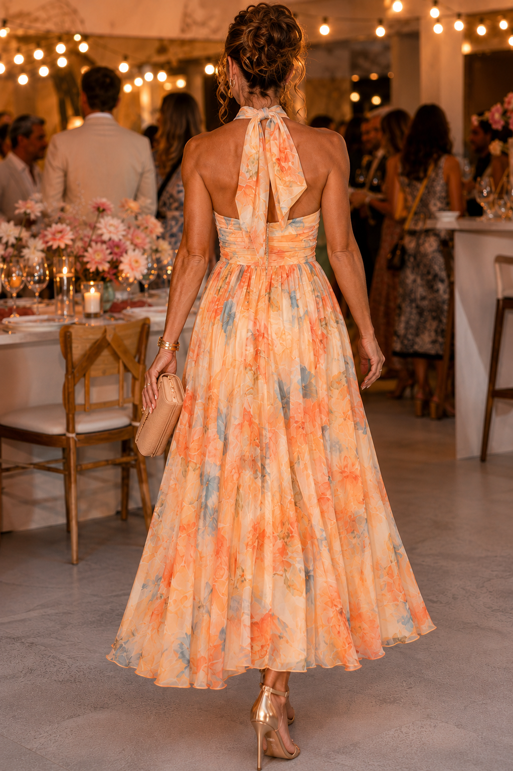Floral Print Halter Neck Fit and Flare Maxi Dress 2