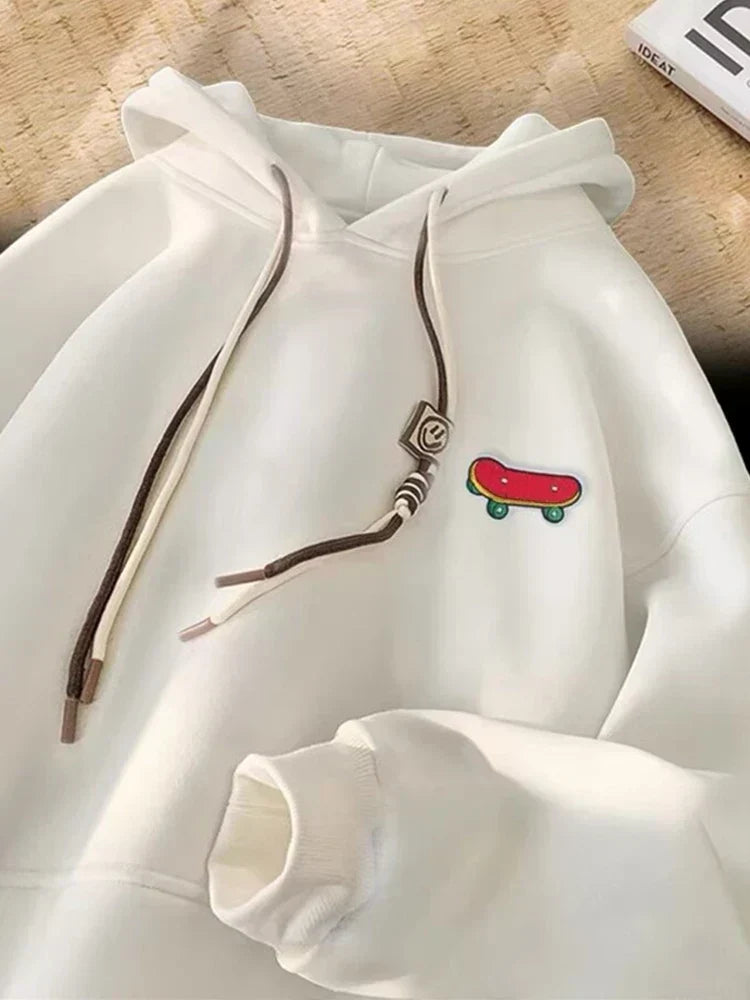 Kawaii Skateboard Graphic Cotton Fleece Hoodie WHITE / M(40-45KG)