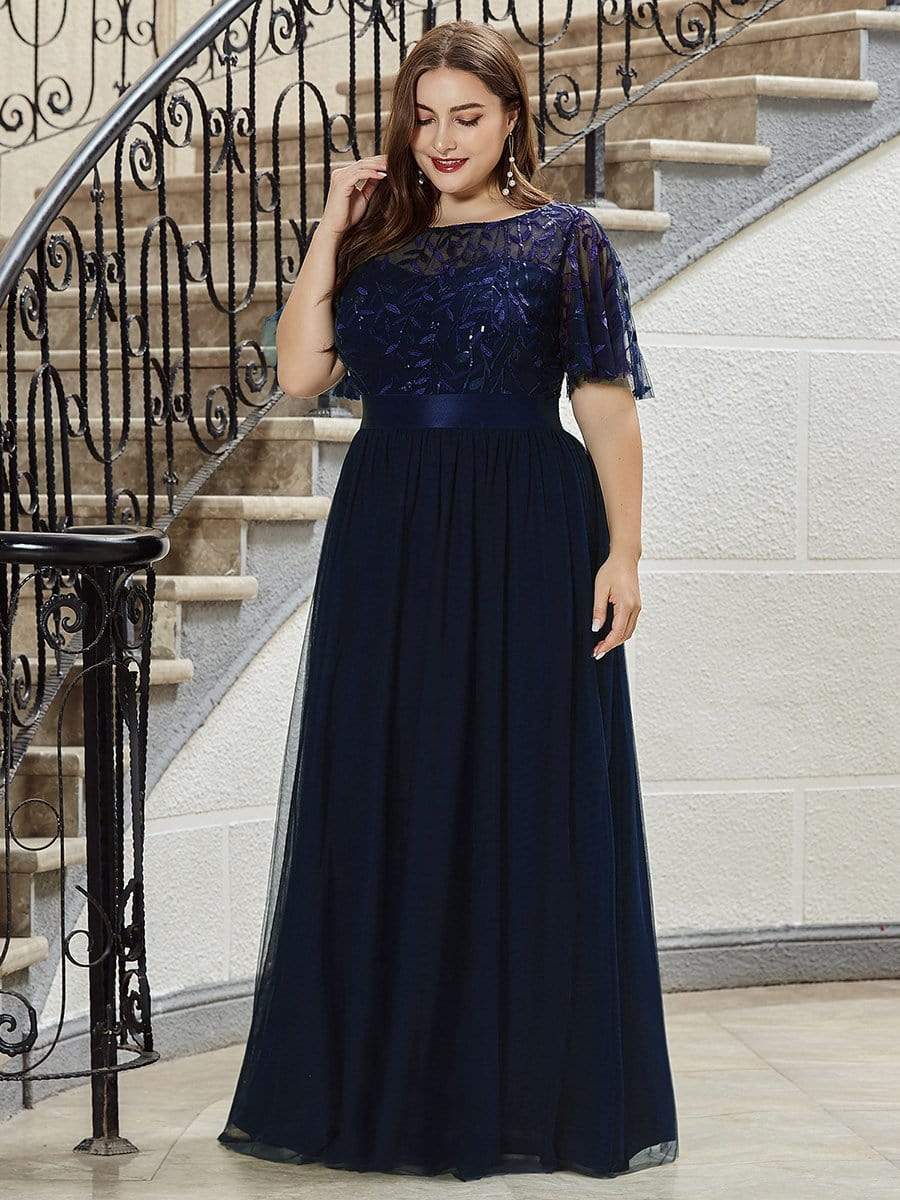 Sequin Scoop Neck Flutter Sleeve A-Line Tulle Maxi Dress - View 2