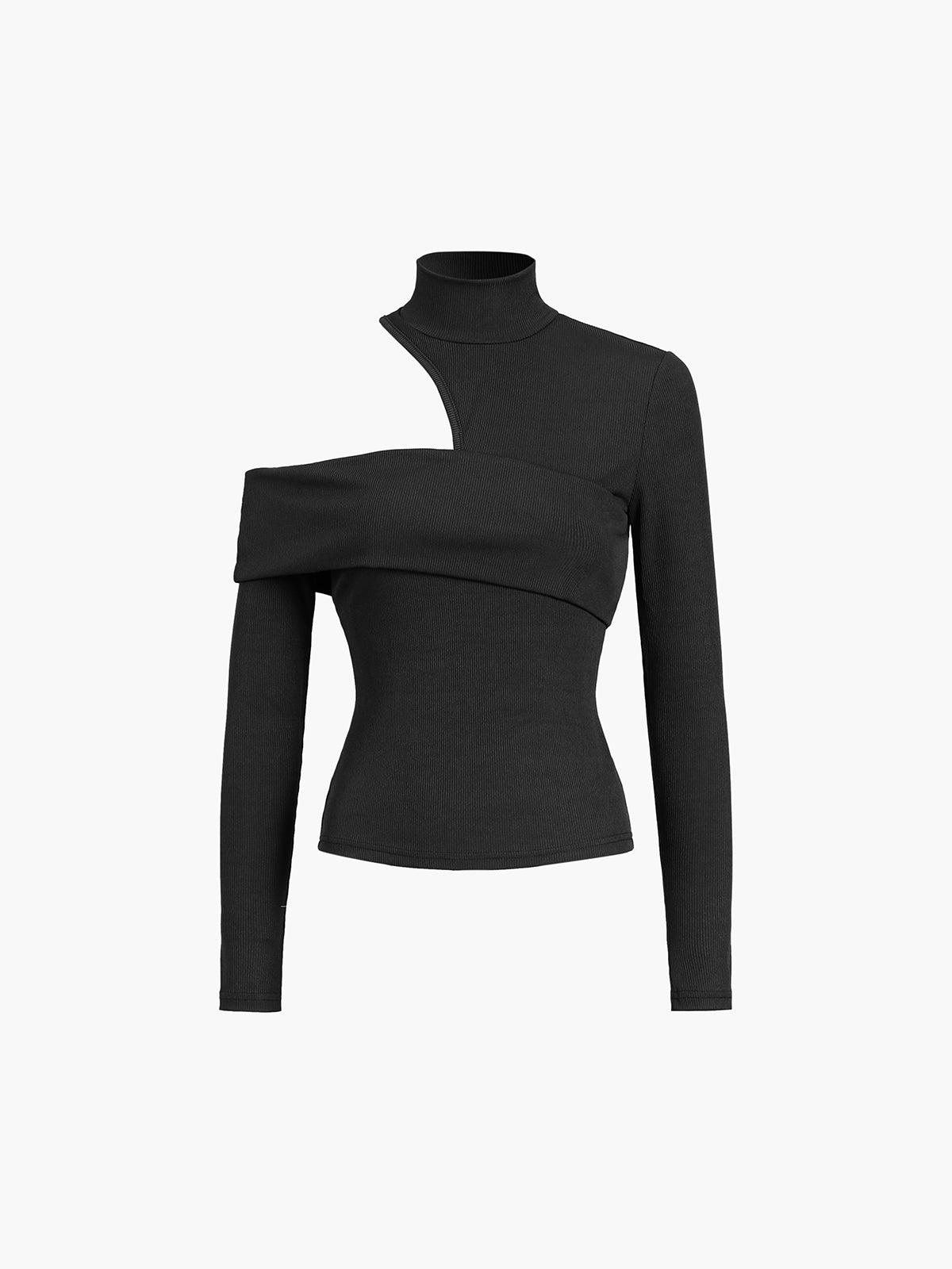 Asymmetric Wrap Turtleneck Long Sleeve Ribbed Knit Top 2